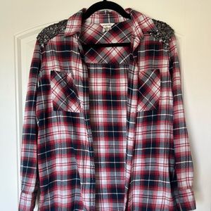 Bethany Mota Size XS Flannel with Sequin Shoulders